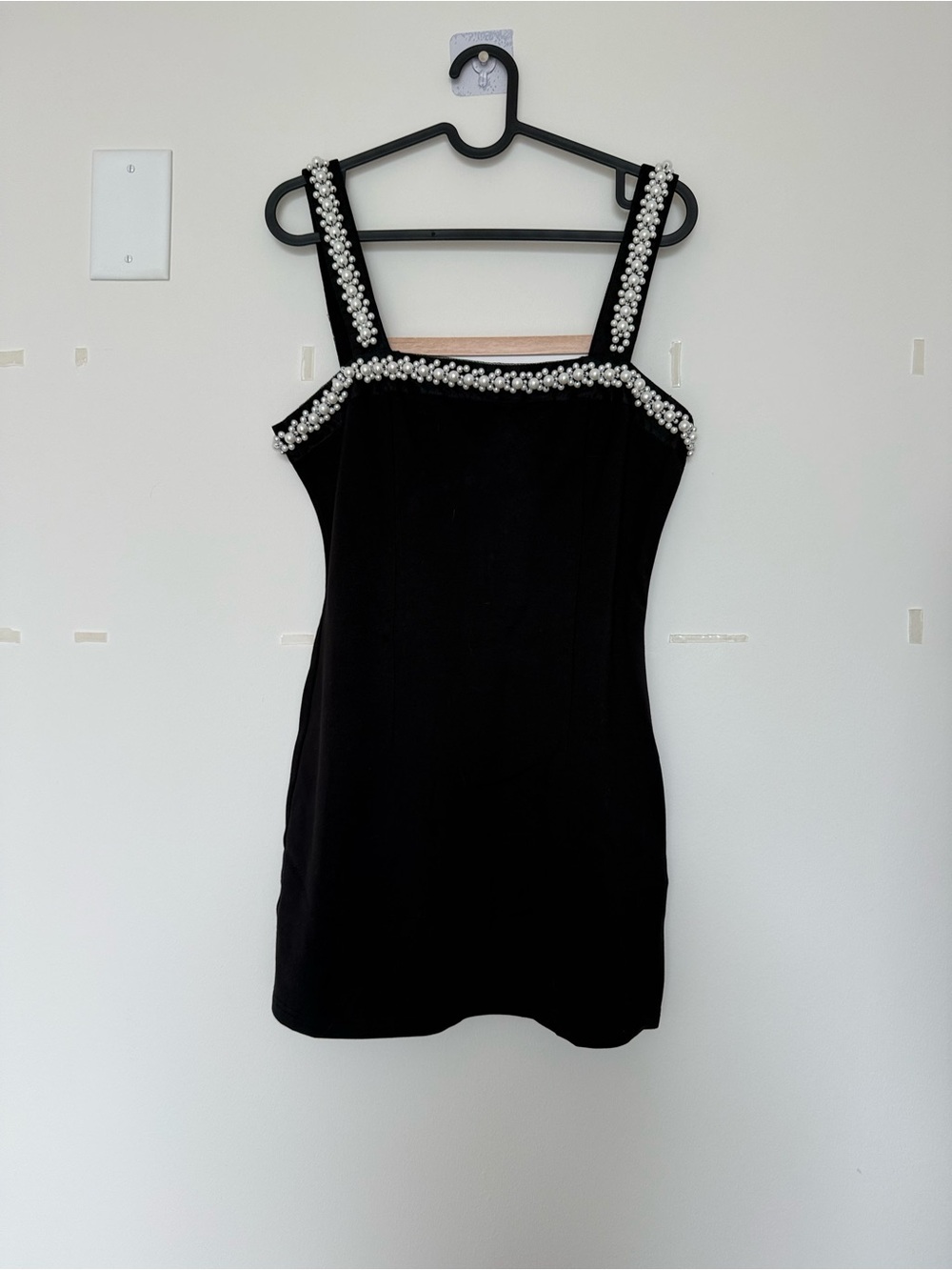 Finesse Black Pearl-Embellished Mini Dress